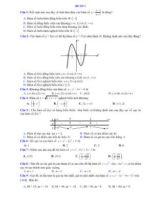 Đề thi thử học kì I môn Toán Lớp 12